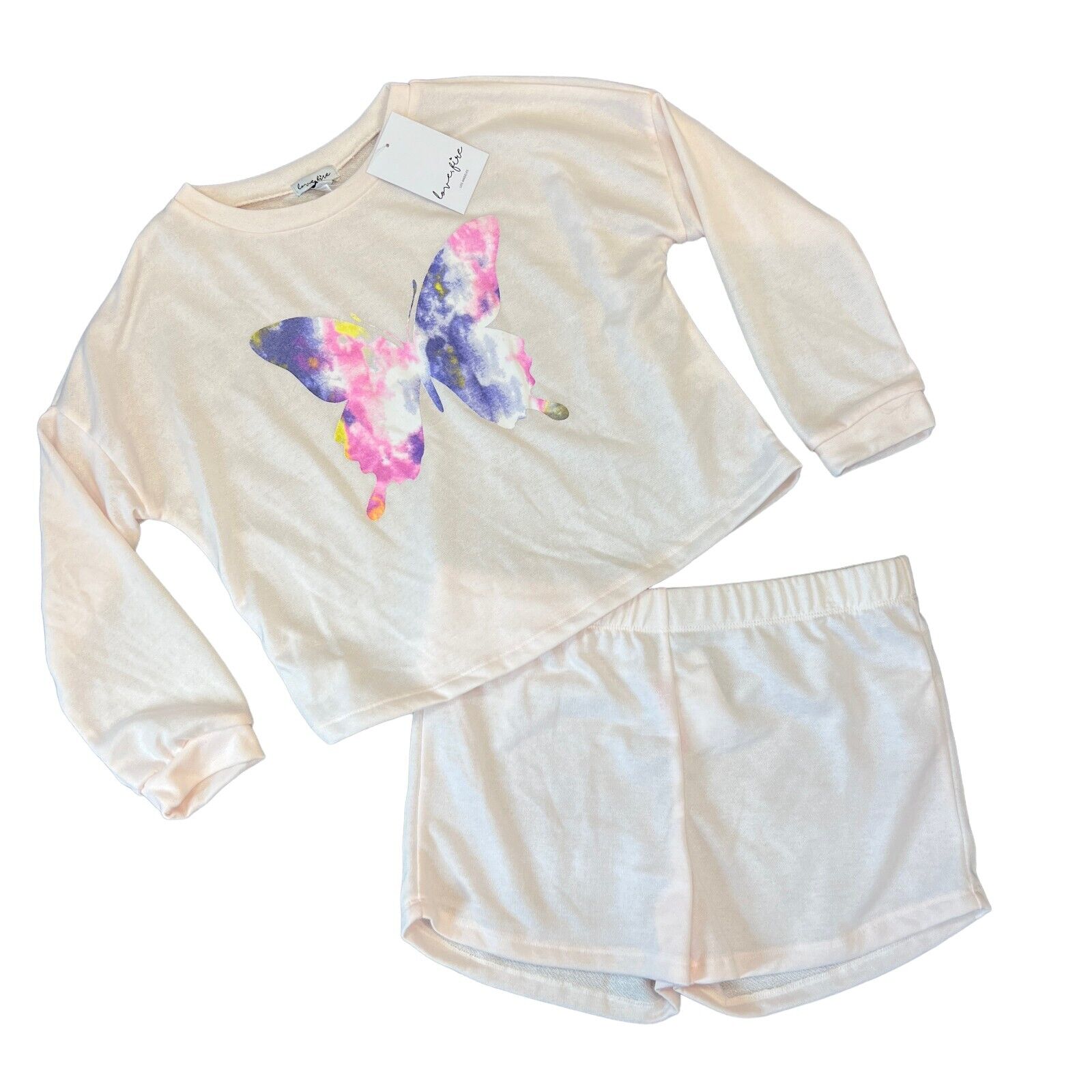 Love Fire 2 Pc Butterfly Sleep Set Womens L Large Lightweight Shorts Sweater